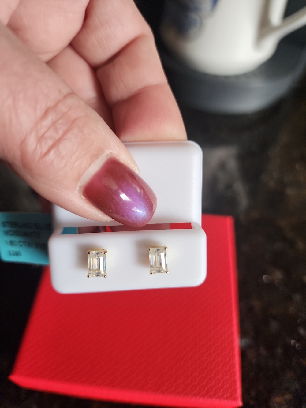 ✨️:Moissanite Emerald Cut Stud Earrings 1.60 CTW 925 Sterling Silver VVS D C - Picture 3 of 4